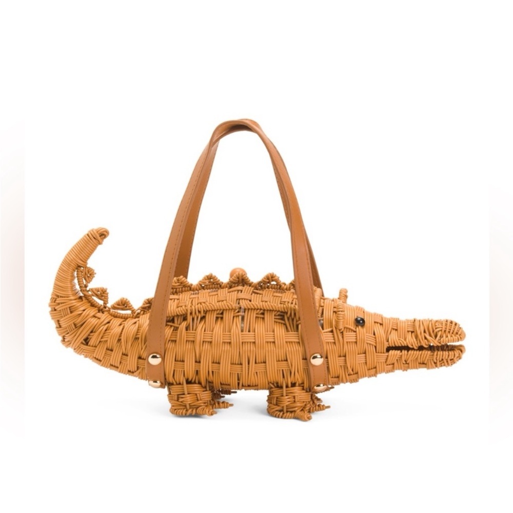 NWT- Tommy Bahama Tan Crocodile Woven Bag